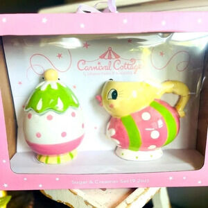 Johanna Parker Carnival Cottage Chick & Egg Creamer and Sugar Set Easter NWT